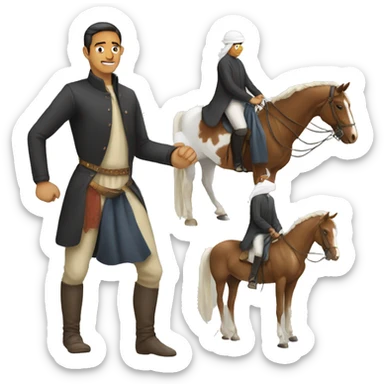 A man standing on his feet and hands And there is a Arabic horse riding him sticker