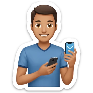 man casual clothes holding a phone sticker