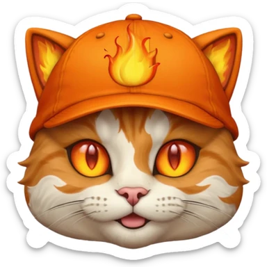 Cat with the flames in his eyes with a orange baseball hat on his head sticker