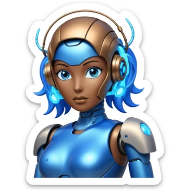 A female robot with a sexy body and power surging out of her brain sticker