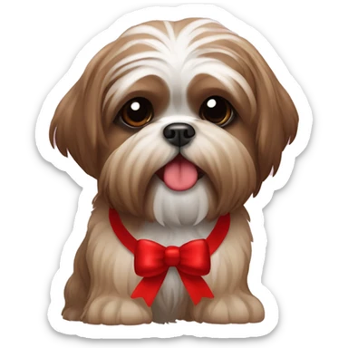 brown shih tzu dog with red bow around neck sticker