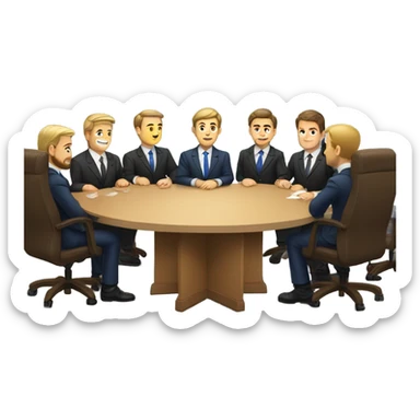 6 Caucasian men in suits sitting at a round table sticker