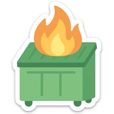 a dumpster fire, flat color vector style sticker