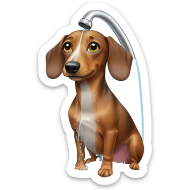 Weiner dog taking shower  sticker