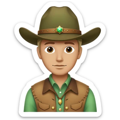 Cowboy wearing a green hat without any star on the hat, western style outfit sticker