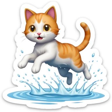 cat jumping into a lake sticker