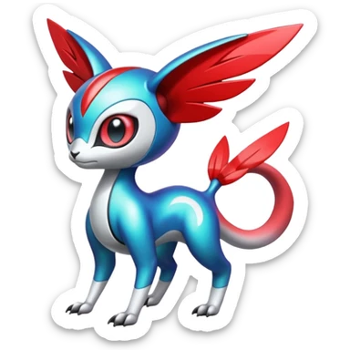 Shiny Colorful Futuristic Cyber-Vernid-Trico-Meloetta-Latias-Koraidon-Peppercat-Protogen-Pokémon-Digimon-Fakémon-fusion-hybrid-creature sticker