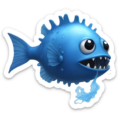 A blue angler fish with no lure and having blue smoke surrounding it ￼ sticker