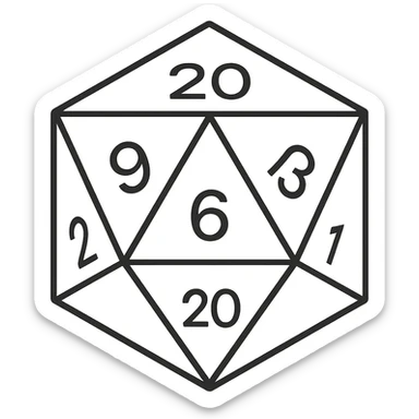 D20 dice, minimalist, simple lines, clean look, monochrome sticker