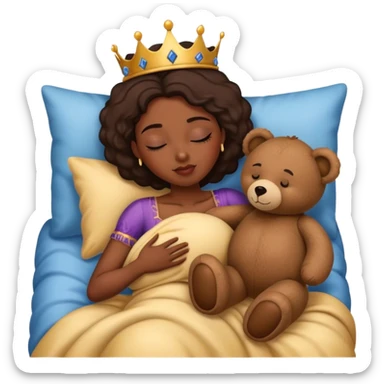 African American queen sleeping with teddy bear sticker