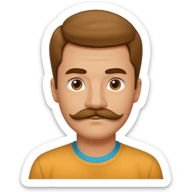 mustached man with hair till the neck and colored shirt sticker