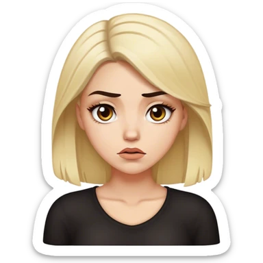 A white girl with dark hair and blonde parts, looking at her with a look of disdain. sticker