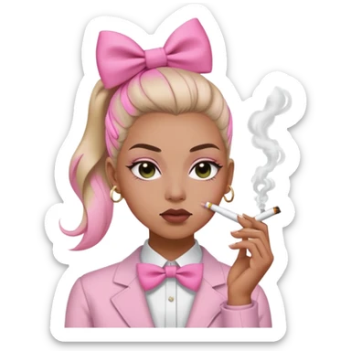 Smoking weed with low eyes and pink bow in hair in a slick back ponytail sticker