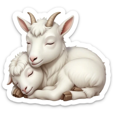 Meme-Worthy Cute Sleeping White Goat Portrait Emoji, Head resting peacefully with a contented smile, showcasing a delightfully sturdy build and a luxuriously soft white fur, eyes shut in a serene, restful nap, Simplified yet hilariously adorable features, highly detailed, glowing with a soft, drowsy light, high shine, relaxed and utterly lovable, stylized with an air of playful laziness, bright and heartwarming, soft glowing outline, capturing the essence of a comically sleepy goat, so meme-worthy it feels like it could instantly become the next viral sensation of adorable slumber! sticker