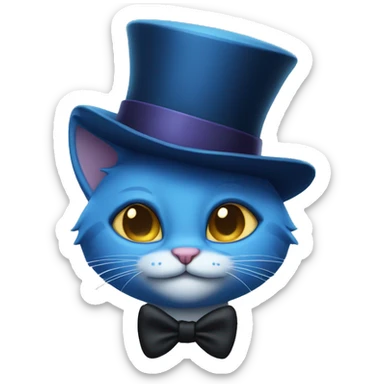 Blue cat with stub tail and a top hat sticker