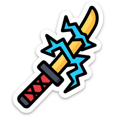 katana with blue lightning, dynamic energy, glowing blade, dramatic lighting, icon style sticker