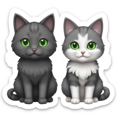 2 different coloured grey cats including one dark grey and white cat and one completely solid dark grey cat with green eyes and only white paws sticker