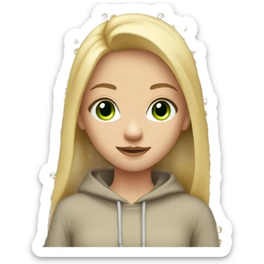 teen girl with green eyes and long blonde hair wearing a beige sweatshirt and black leggings full body sticker