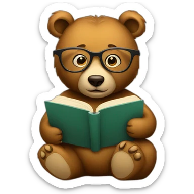 Bear with glasses reading a book sticker