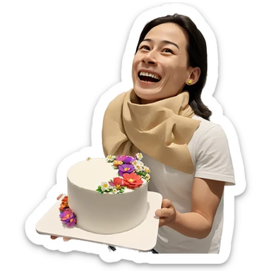 boy with cake and flowers sticker