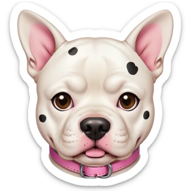 White american bull dog with big black spots on eyes pink collar sticker