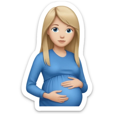 full length of a young woman with long straight dark blond hair, side bangs, and blue eyes. She is pregnant sticker