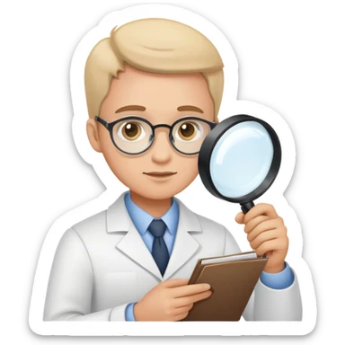 researcher with magnifying glass examining documents sticker
