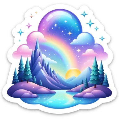 Iridescent divine celestial glistening glossy sparkly shiny glittery scenery  sticker