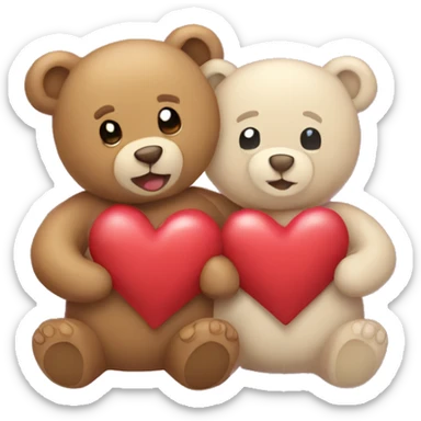 Two teddy bears, one male and one female, holding hearts in their hands sticker