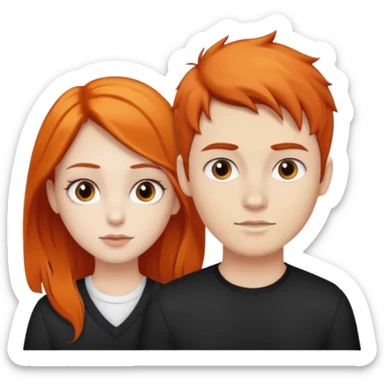 chica morena clara de pelo naranja y chicho blanco de pelo negro y grandes cejas sticker