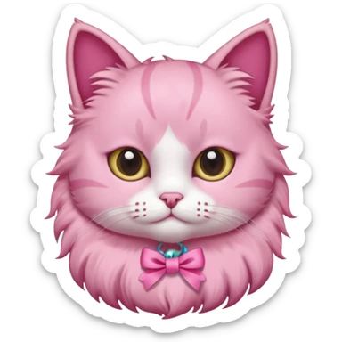cute pink cat with a ribbon as necklace sticker