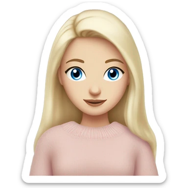 Pretty blue eyed white girl with light pink sweater reading cozy sticker