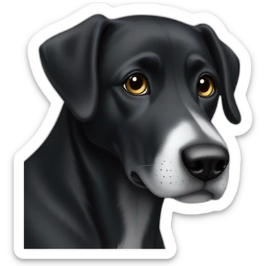 A black dog with a black muzzle with a white spot on his chest. With a long nose and floppy ears sticker