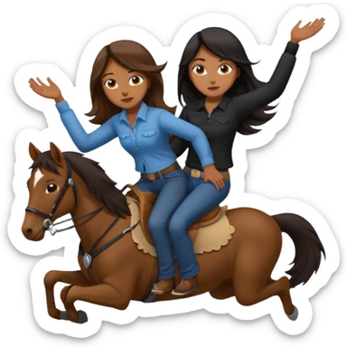 A tan girl with long brown hair riding a brown skinned boy with black hair in reverse cowgirl sticker