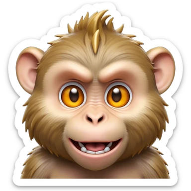 Cinematic Comical Macaque Portrait Emoji, Head tilted dramatically with an exaggerated, shocked expression and a raised eyebrow, featuring a lively, nimble build with spiky fur and wide, comically expressive eyes, Simplified yet hilariously animated features, highly detailed, glowing with a slightly sassy, vibrant glow, high shine, dramatic yet playful, stylized with an air of cheeky primate attitude, soft glowing outline, capturing the essence of a meme-worthy macaque that looks ready to deliver a playful side-eye into viral fame! sticker