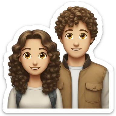 friendship between a white boy and a brunette girl with curly hair sticker