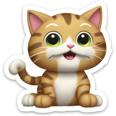 Cheeky tabby cat pawing at a toy, its fluffy tail flicking with excitement, ready for some fun and games.” sticker