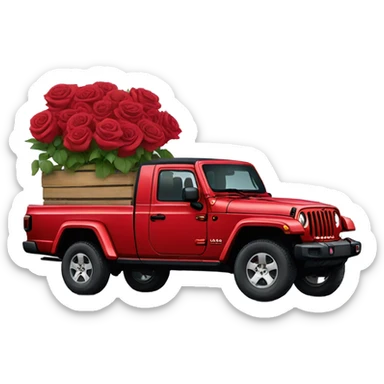 Realistic Red Jeep Gladiator with the truck bed full of roses. sticker