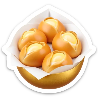 3D rendered authentic Hong Kong 鸡蛋仔 (egg puffs) being held in paper, traditional egg-shaped bubble pattern, vibrant golden color, hyper-realistic texture, glossy bubbles, detailed surface sticker