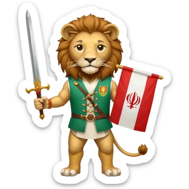 شیر شمشیر به دست در وست پرچم ایران sticker