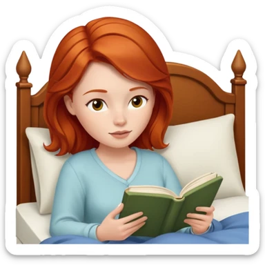 Mujer pelirroja leyendo un libro en la cama sticker