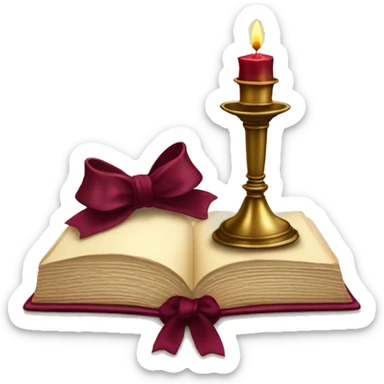open book and candlestick with burgundy bow sticker