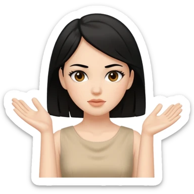 White girl with black hair in beige dress getting a facial sticker