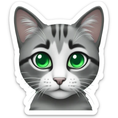 grey a lil bit black and white cat happy with green emerald eyes emoji sticker