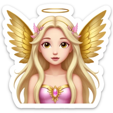 big wings, sun, gold, pink , Beautiful, fairy, long hair sticker