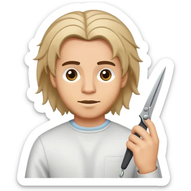 male cutting hair with scissors longer hair sticker