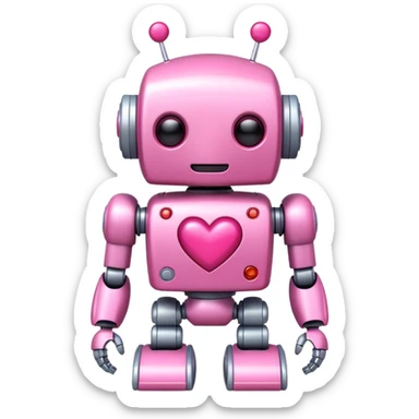 cute pink robot with hearts pink sticker