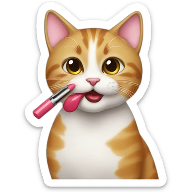cat putting on lipstick sticker