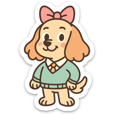 preppy dog with a pink head piece bow in pastel toon style sticker
