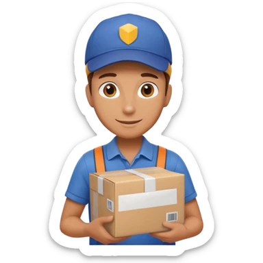 friendly delivery person with cap and package in hand sticker